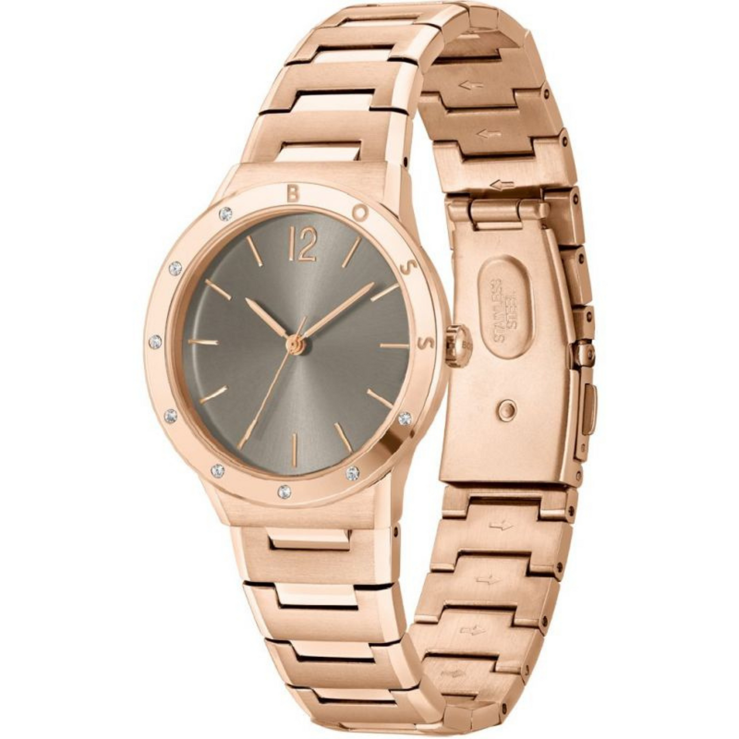 La montre pour dames BOSS Breath 1502651 est un superbe modèle issu de la collection Breath de la marque BOSS. Avec son boîtier en acier inoxydable de 34 mm de diamètre et sa finition en or rose, cette montre offre un design élégant et sophistiqué. Le cadran de couleur kaki ajoute une touche de modernité, tandis que le bracelet en métal assorti complète parfaitement l'ensemble.
