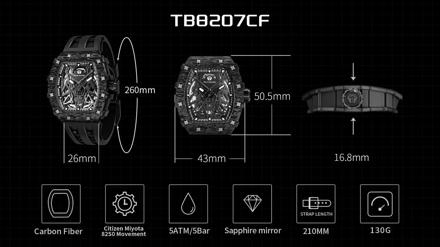 TSAR BOMBA -  Automatique Elemental Series en Fibre de Carbone – TB8207CF-31