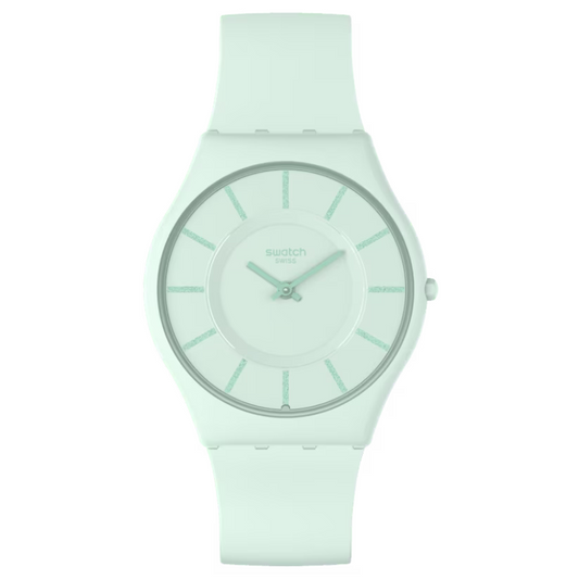 Montre 'Turquoise Lightly'  Montre SS08G107  Montre Quartz  Montre avec bracelet en silicone  Montre verte  Montre résistante à l'eau  Collection Le Comptoir des Montres  Montre avec boucle biosourcée  Montre biosourcée  Cadeau parfait pour les amateurs de montres  Montre de luxe  Montre unique  Montre écologique."