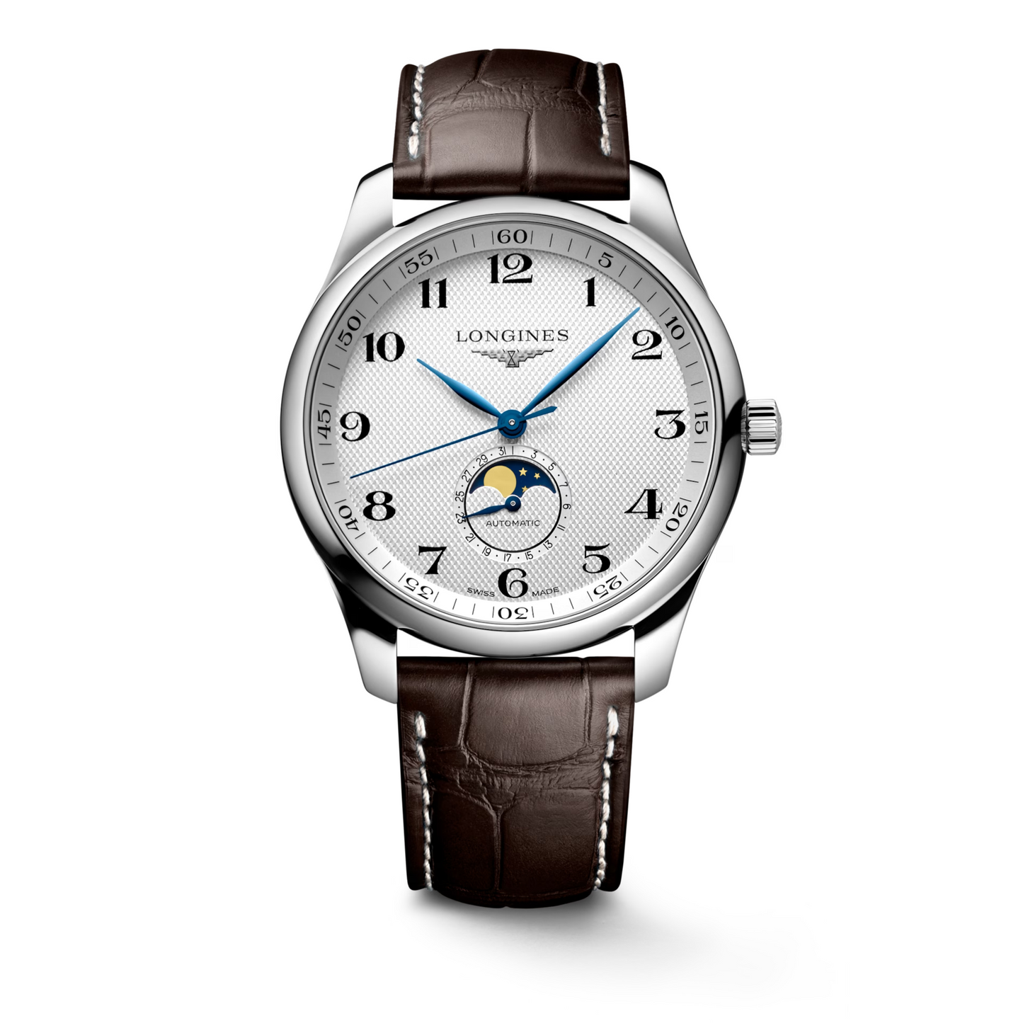 Montre Longines Master Collection Maroc Montre Automatique de Luxe Maroc Montre Ronde avec Phase de Lune Maroc Montre Cadran Argent "Côtes d'Orge" Maroc Montre Acier Inoxydable Maroc Boutique de Montres au Maroc Le Comptoir des Montres Maroc Montre avec Phases de la Lune Maroc Montre Suisse de Prestige Maroc