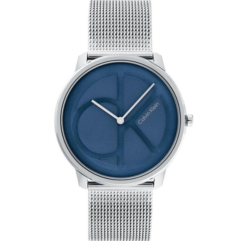  Montre Calvin Klein, Iconic Mesh, 25200031, bracelet en acier inoxydable, cadran bleu, design minimaliste, style professionnel, élégance et simplicité pour femmes.