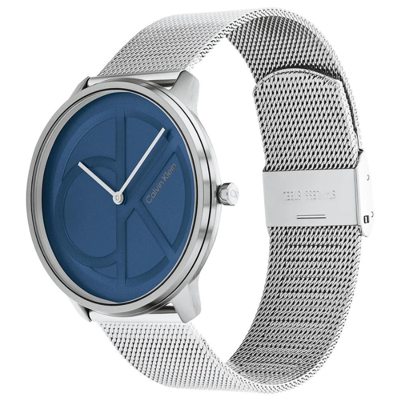  Montre Calvin Klein, Iconic Mesh, 25200031, bracelet en acier inoxydable, cadran bleu, design minimaliste, style professionnel, élégance et simplicité pour femmes.