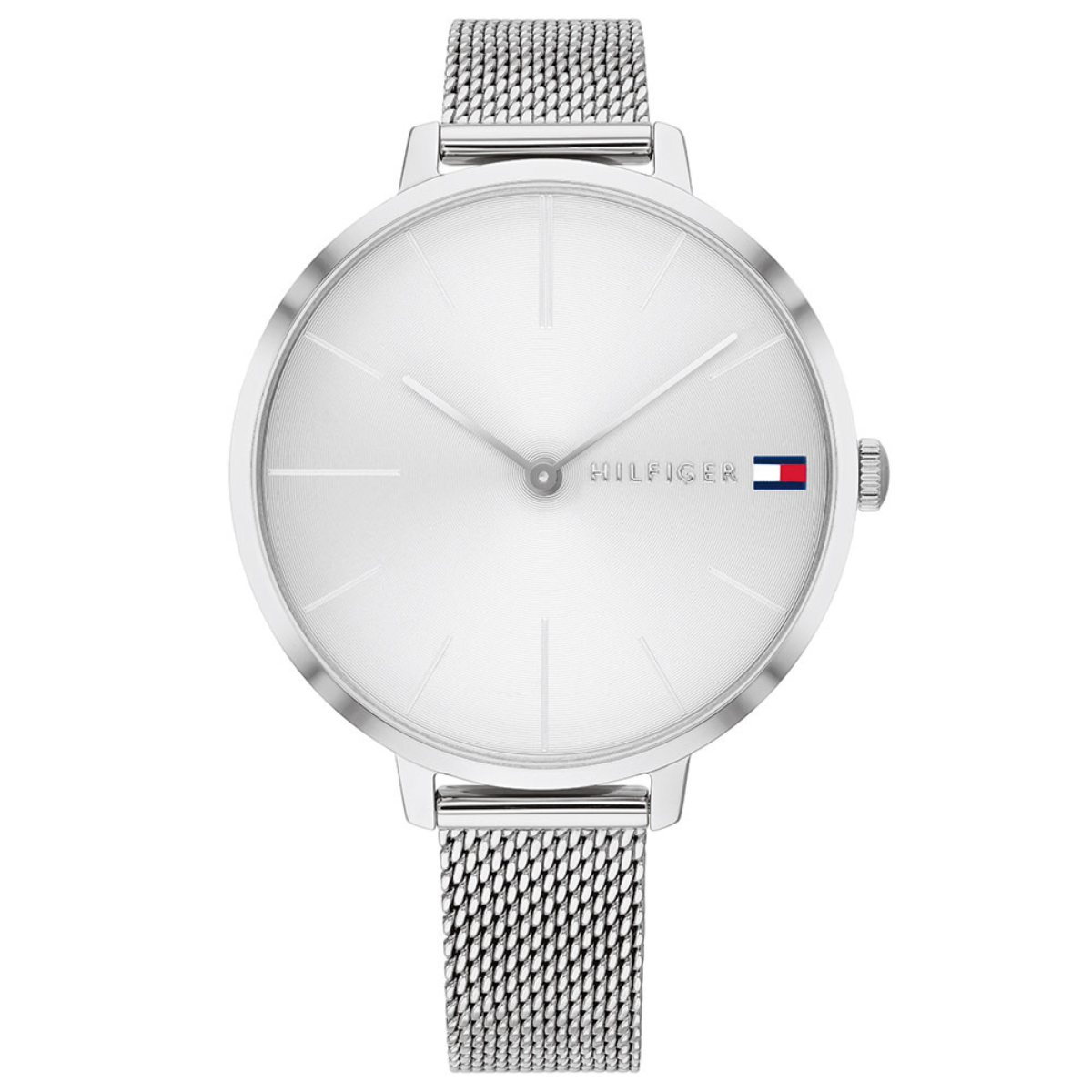 Ajoutez une touche de style décontracté à votre poignet avec cette montre quartz pour femmes de Tommy Hilfiger. Elle présente un boîtier en acier inoxydable argenté de forme ronde, d'un diamètre de 38 mm et d'une épaisseur de 10 mm. Le cadran argenté est orné d'index géométriques de couleur argent, offrant une lecture claire et facile. Le mouvement quartz alimenté par une pile assure une précision de temps fiable.