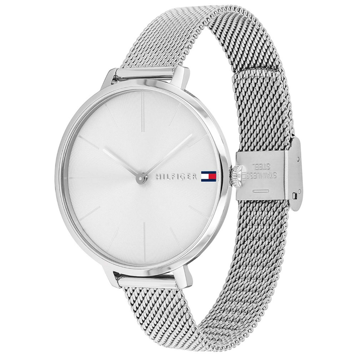 Ajoutez une touche de style décontracté à votre poignet avec cette montre quartz pour femmes de Tommy Hilfiger. Elle présente un boîtier en acier inoxydable argenté de forme ronde, d'un diamètre de 38 mm et d'une épaisseur de 10 mm. Le cadran argenté est orné d'index géométriques de couleur argent, offrant une lecture claire et facile. Le mouvement quartz alimenté par une pile assure une précision de temps fiable.