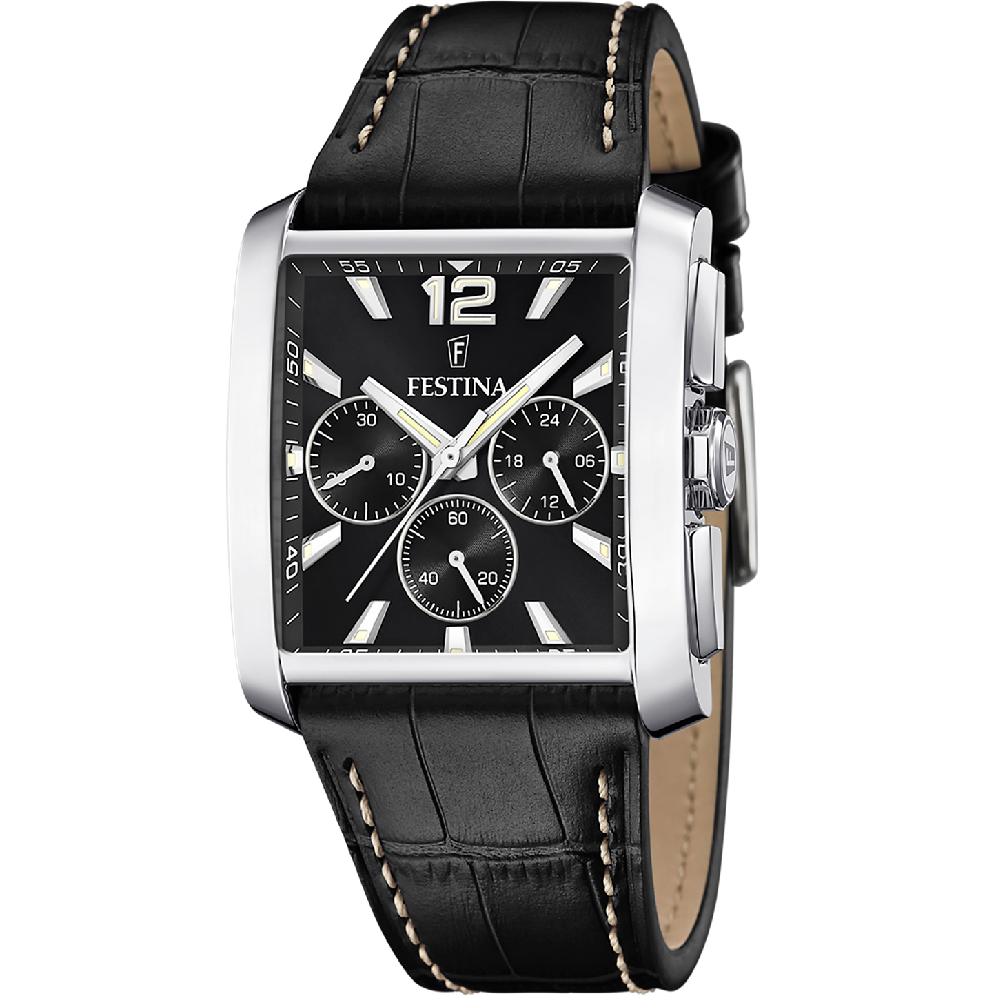 TIMELESS CHRONOGRAPH NOIR BRACELET EN CUIR