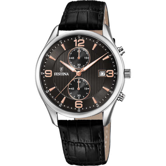 TIMELESS CHRONORAGPH CADRAN NOIR BRACELET EN CUIR