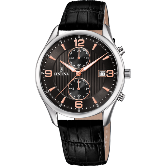 TIMELESS CHRONORAGPH CADRAN NOIR BRACELET EN CUIR