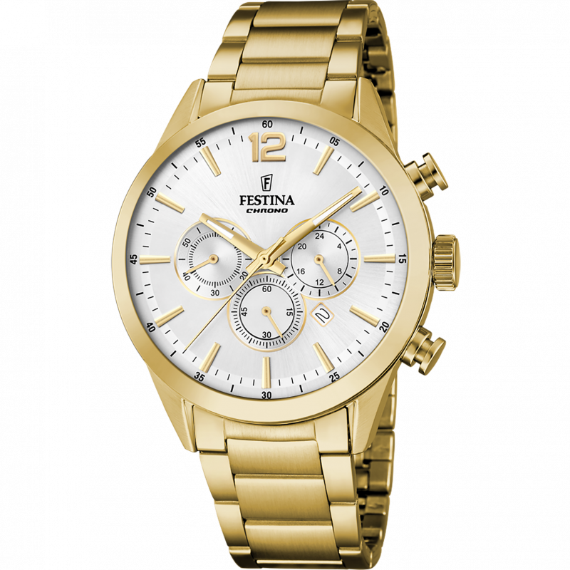 TIMELESS CHRONOGRAPH CADRAN BLANC BRACELET EN ACIER INOXYDABLE